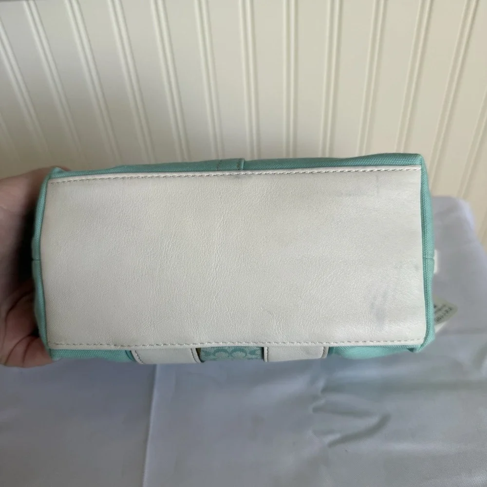 Vintage Coach Y2K Blue White Canvas Leather Signature Stripe Mini Hobo Ban Purse